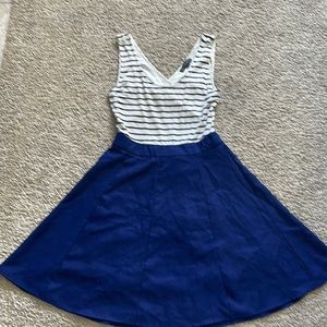 OMY OMEYA.WANSHIDA. Open Back Cocktail Slim Black White Striped Mini Dress, Navy